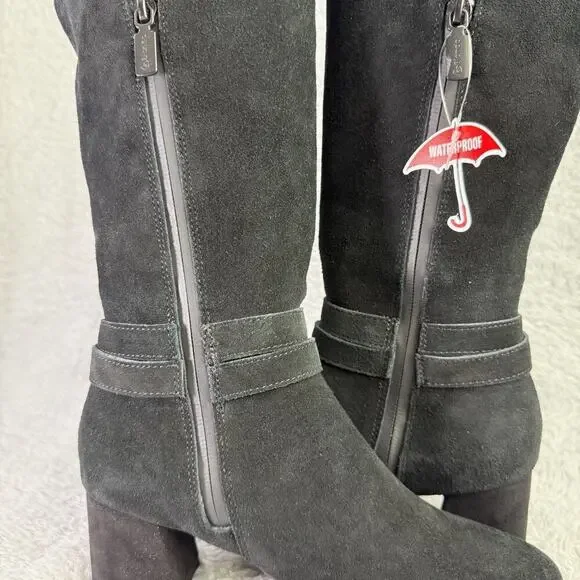 Blondo Ashley Tall Boots Womens 6 Black Suede Waterproof Knee-High Heeled - Picture 7 of 14